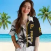 Pittsburgh Pirates Hawaiian Shirt - Palm Trees Black White Aloha Shirt