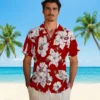 San Francisco 49ers Hawaiian Shirt - Hibiscus Blooms Red White Aloha Shirt