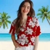 San Francisco 49ers Hawaiian Shirt - Hibiscus Blooms Red White Aloha Shirt