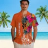 San Francisco Giants Hawaiian Shirt - Floral Polynesian Orange Aloha Shirt
