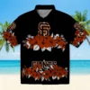 San Francisco Giants Hawaiian Shirt - Hibiscus Stripe Orange Black Aloha Shirt
