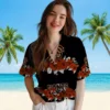 San Francisco Giants Hawaiian Shirt - Hibiscus Stripe Orange Black Aloha Shirt