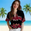 St. Louis Cardinals Hawaiian Shirt - Hibiscus Stripe Red Black Aloha Shirt