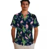 Tennessee Titans Hawaiian Shirt - Flamingo Leaf Motif Navy Aloha Shirt
