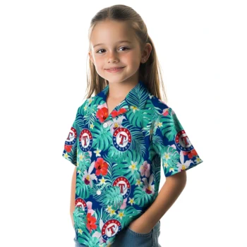 Texas Rangers Hawaiian Shirt - Customized Hibiscus Blossoms Blue Aloha Shirt