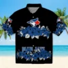 Toronto Blue Jays Hawaiian Shirt - Hibiscus Stripe Blue Black Aloha Shirt