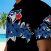 Toronto Blue Jays Hawaiian Shirt - Hibiscus Stripe Blue Black Aloha Shirt