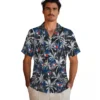Toronto Blue Jays Hawaiian Shirt - Palm Pattern Blue Black Aloha Shirt