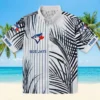 Toronto Blue Jays Hawaiian Shirt - Palm Stripes Blue Black White Aloha Shirt