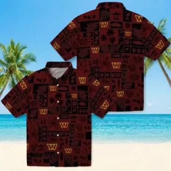 Washington Commanders Hawaiian Shirt - Tropical Patchwork Burgundy Black Aloha Shirt