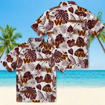 Washington Commanders Hawaiian Shirt - Tropical Plants Burgundy White Aloha Shirt