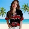 Washington Nationals Hawaiian Shirt - Hibiscus Stripe Red Black Aloha Shirt
