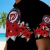 Washington Nationals Hawaiian Shirt - Hibiscus Stripe Red Black Aloha Shirt