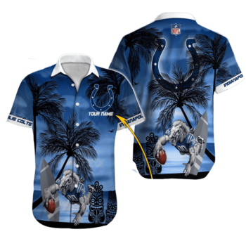 Personalized Indianapolis Colts Tropical Victory Wave Hawaiian Shirt