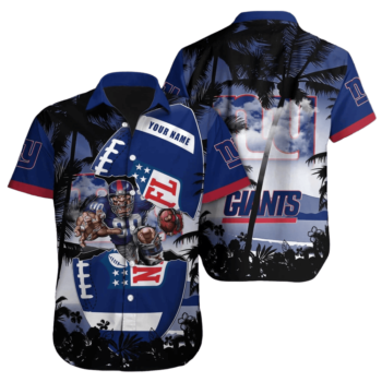 Personalized New York Giants Gridiron Palm Hawaiian Shirt