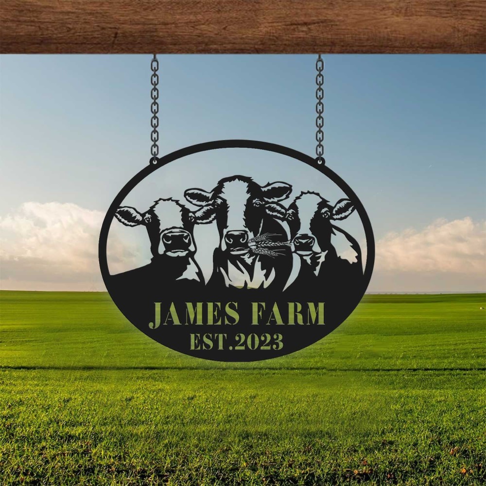 Dairy Cow Farmhouse Metal Wall Art, Custom Cow Farm Metal Sign , Dairy ...