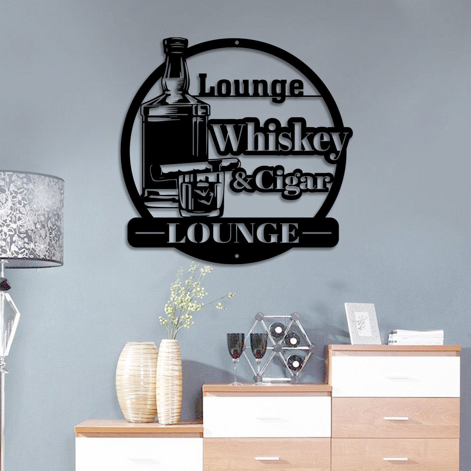 Custom Whiskey & Cigar Lounge Metal Wall Art, Custom Bar Name Sign, Cigar Sign, Whiskey Sign ...