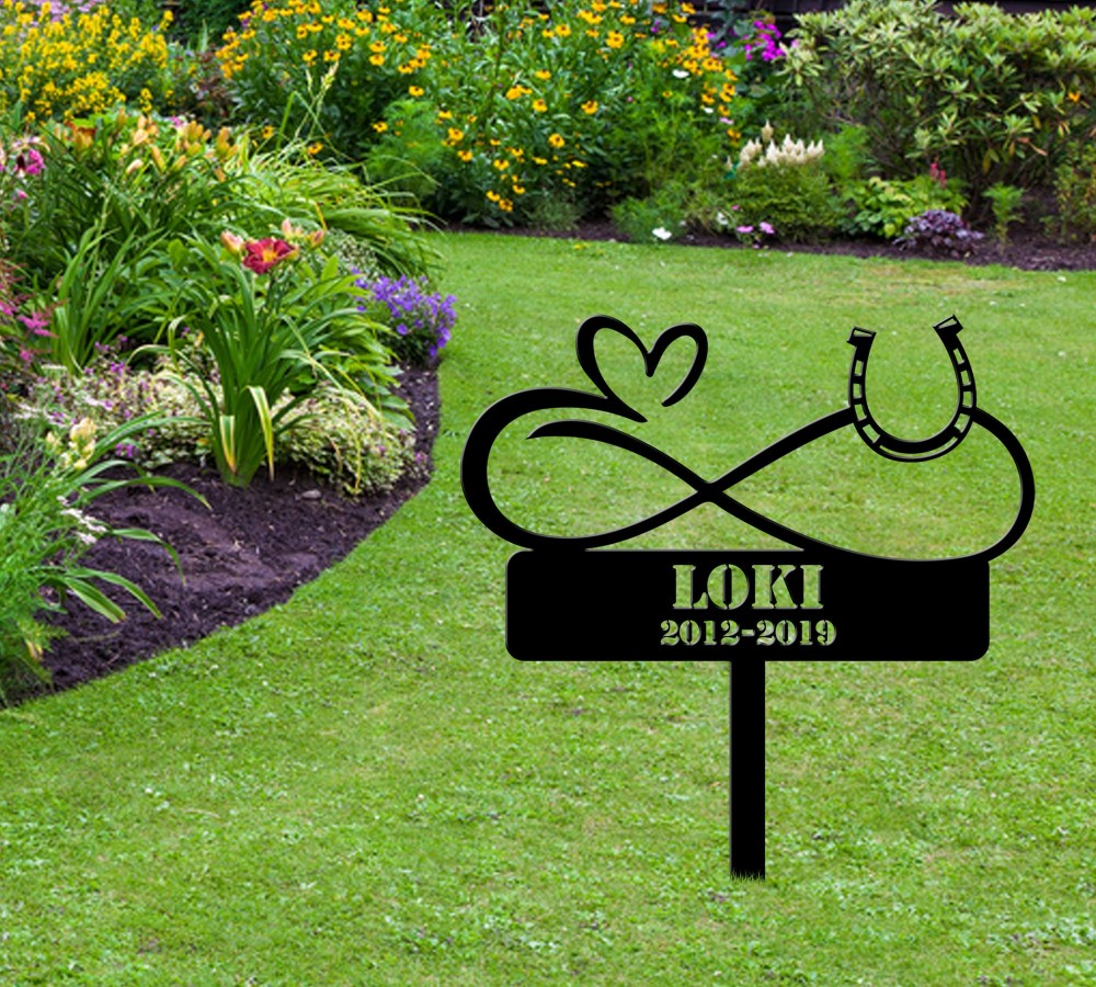 Custom Infinity Horse Memorial Stake, Metal Horseshoes Garden Stake ...