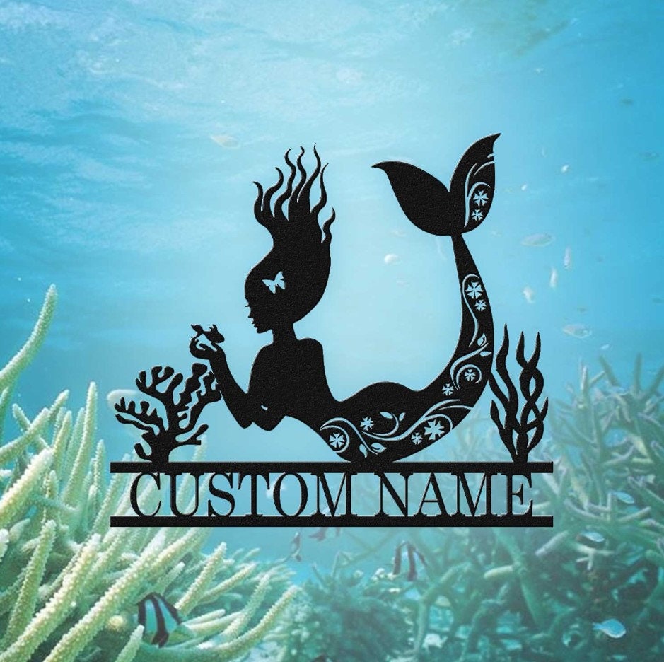 Custom Mermaid Metal Monogram Sign, Mermaid Sign, Personalized Mermaid ...