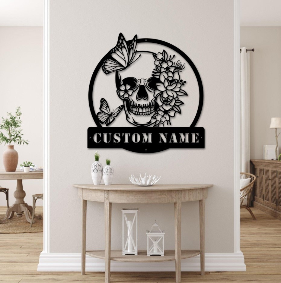 Personalized Sugar Skull Metal Sign, Custom Skull Wall Art, Skull Decor ...