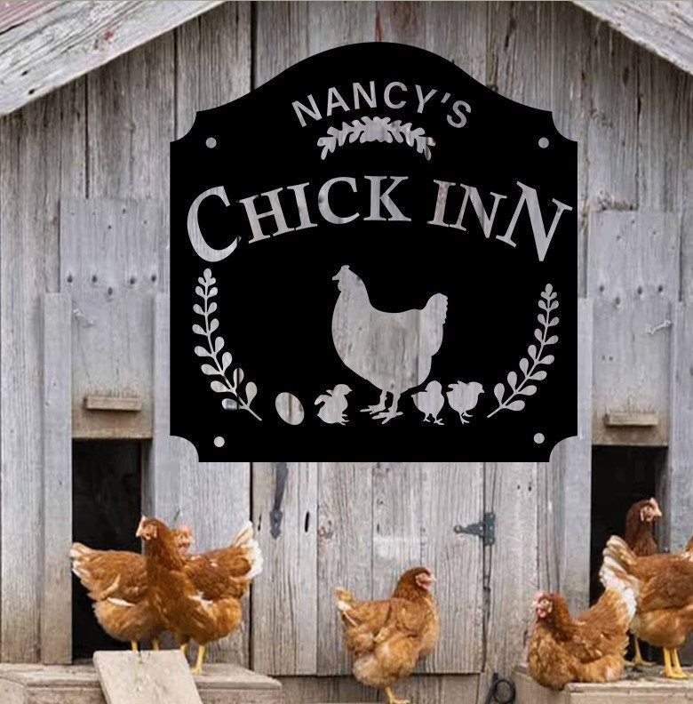 Custom Metal Chicken Coop Signs Funny The Chicken Inn Monogram Hen