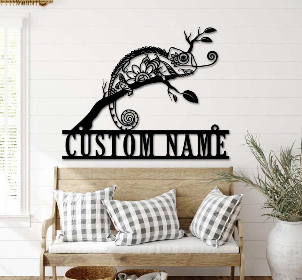 Custom Chameleon Metal Wall Art Personalized Chameleon Name Sign Home ...