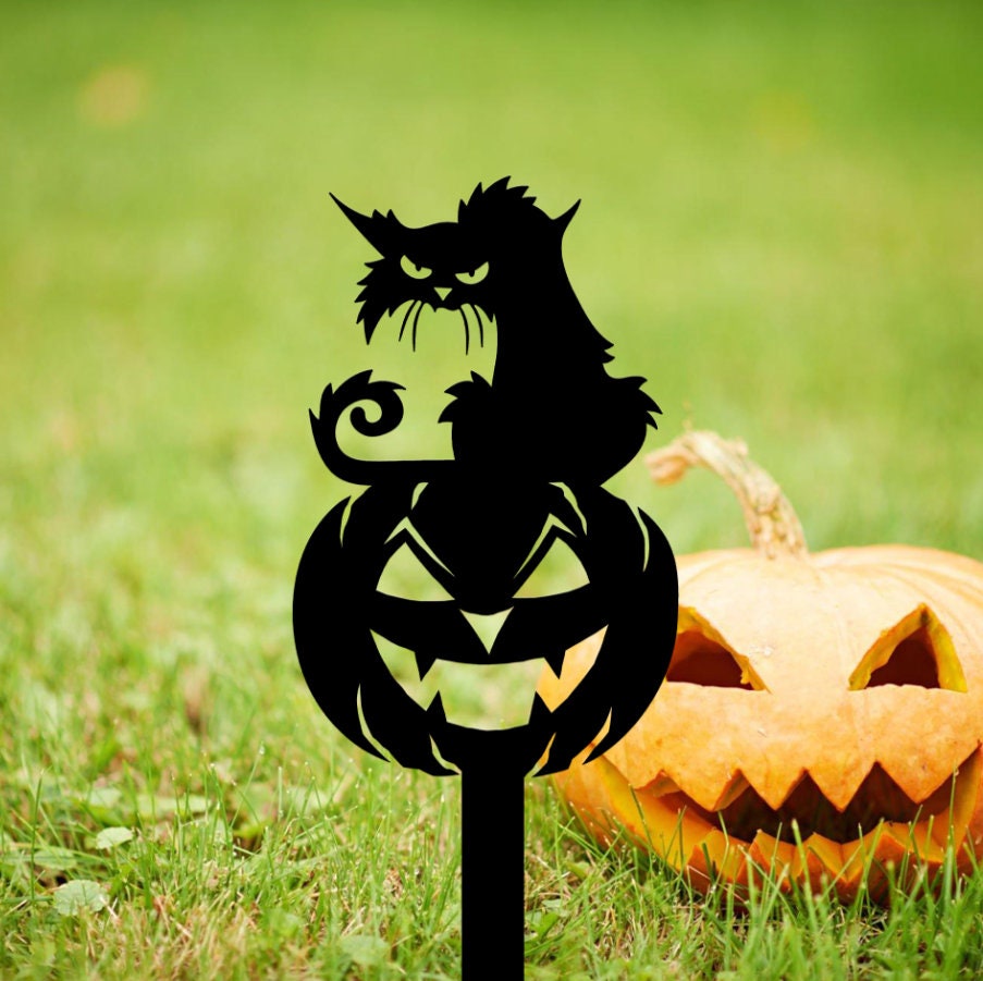 Black Cat Halloween Decor Yard Stake, Angry Kitty, Black Cat Decor ...