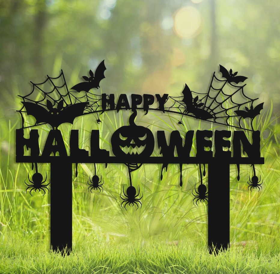 Metal Happy Halloween Driveway Sign With Stakes, Spooky Front Porch ...