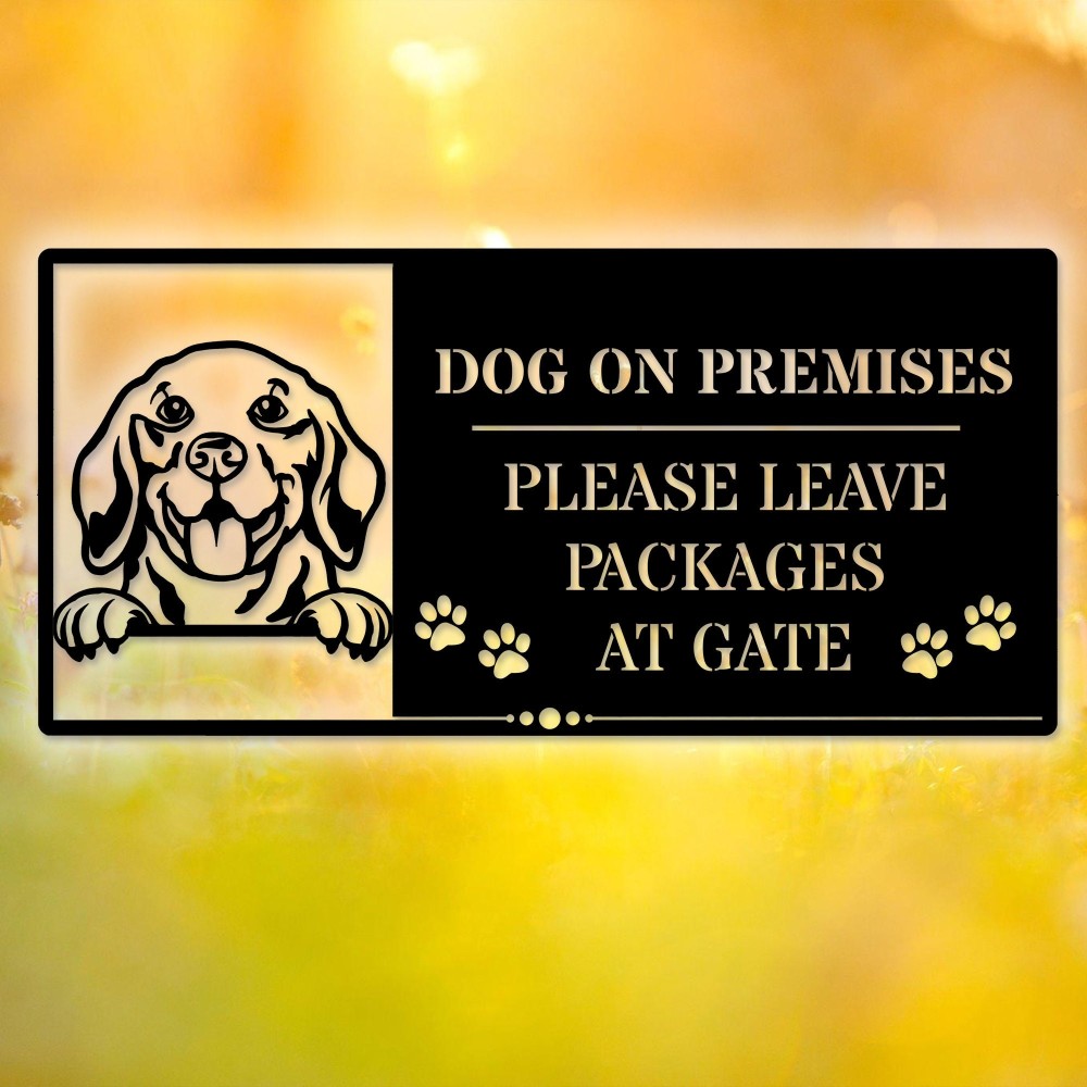 Dog On Premises Please Leave Packages At Gate Metal Sign Decor, Warning ...