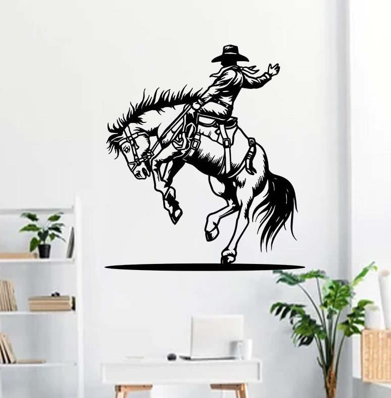 Western Cowboy Texas Metal Wall Art Led Light Dallas Cowboy Riding 